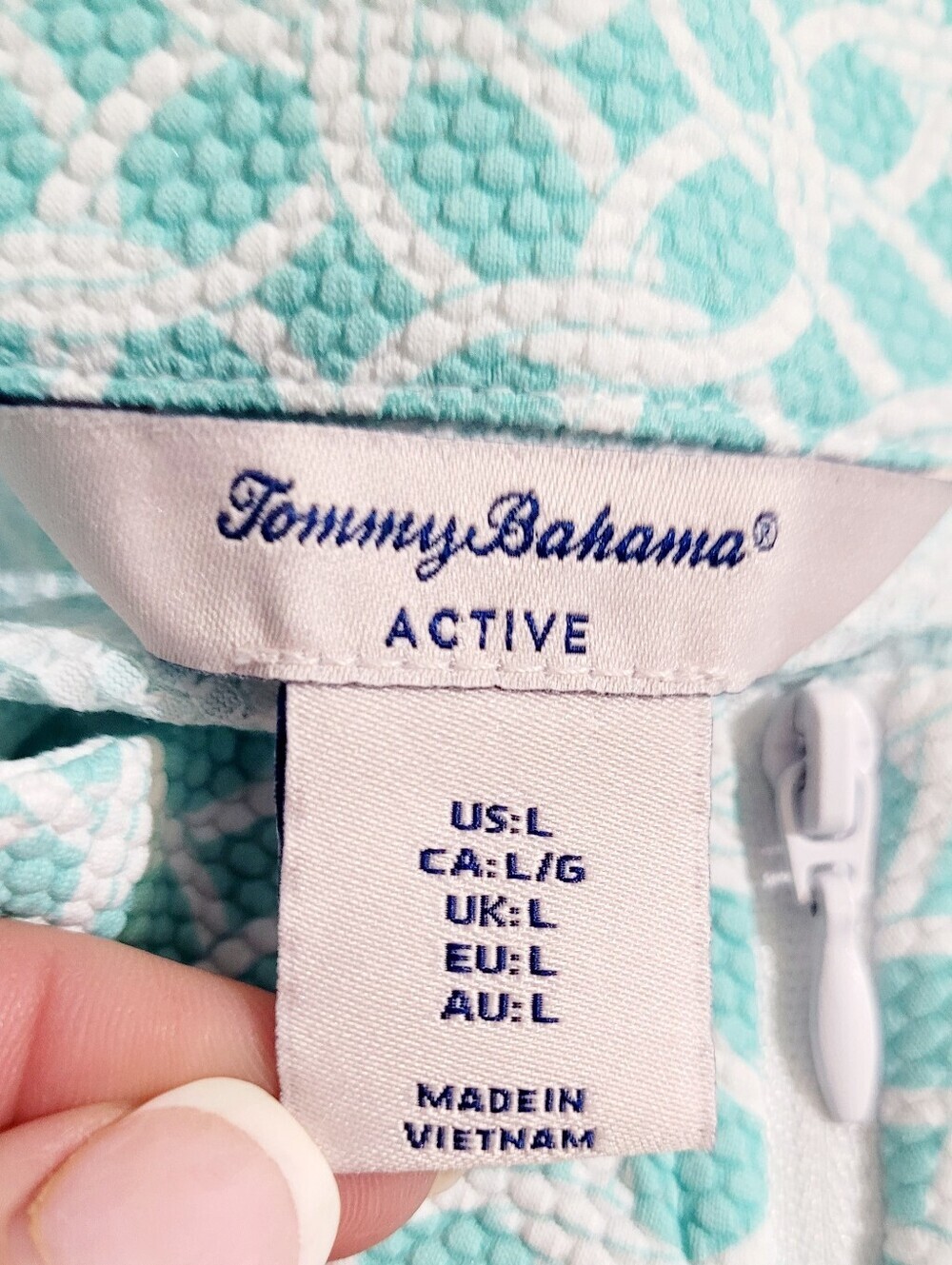 Tommy Bahama Active Pullover Large Aqua White 1/4 Zip Golf Top UPF Stretch - Picture 6 of 12